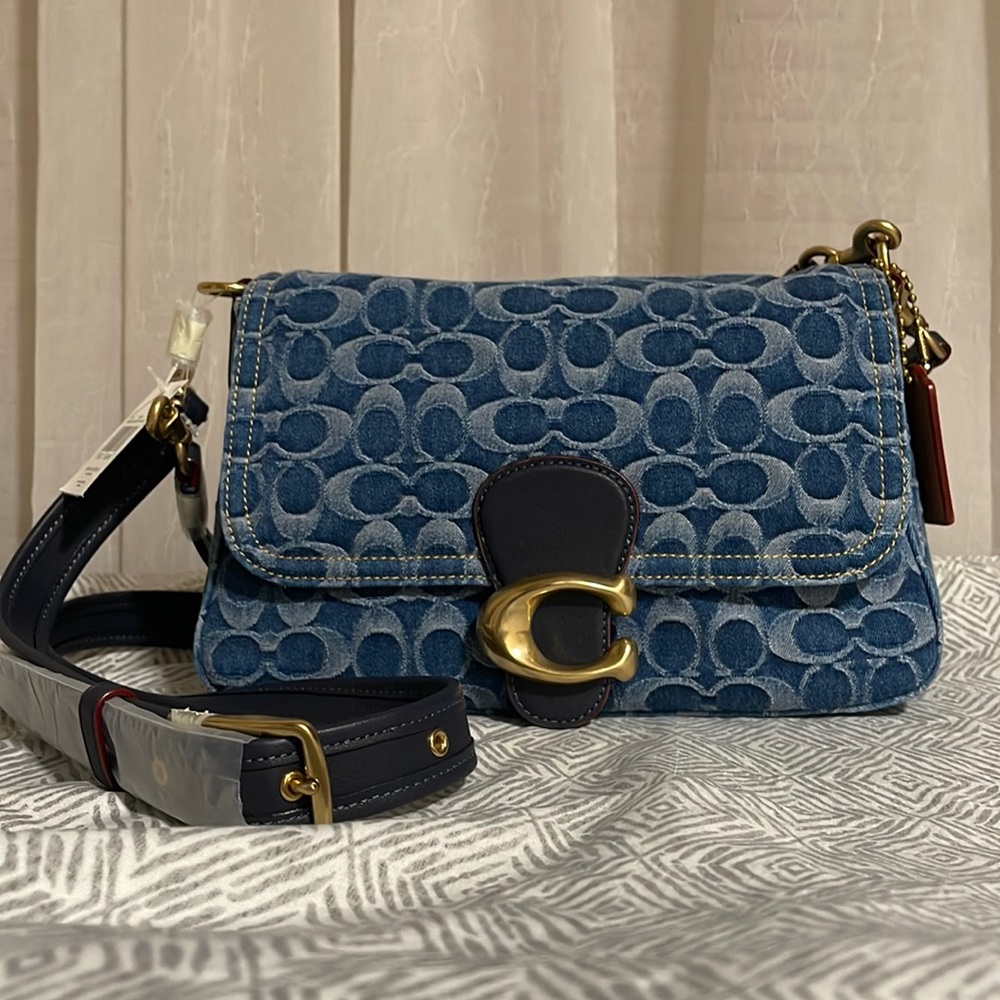 Coach soft tabby signature denim & leather shoulder bag